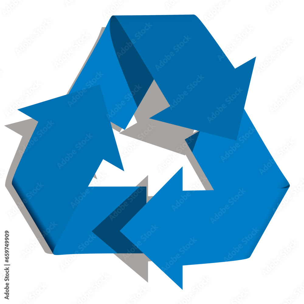 Fototapeta premium 陰影のある立体的なリサイクルマーク 青 ベクターイラストレーション