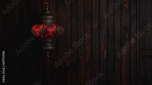 festive eidulfitri traditional lamp on dark wooden background photo