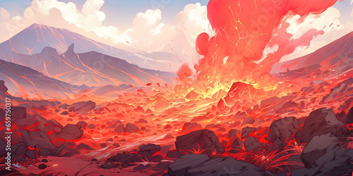 Anime lava flow background volcanic molten backdrop, generated ai