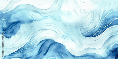 Blue and white abstract ocean wave texture. Banner Graphic Resource as background for ocean wave abstract graphics. Winter water wavy texture for web mobile backdrop. Cold weather travel illustration © Vita