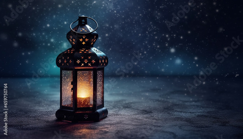 Ramadan celebration glows with lanterns, candles, and electric lamps generated by AI