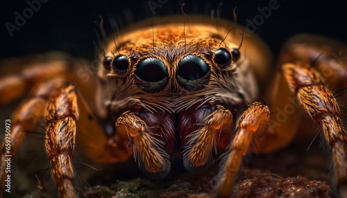 Spooky arachnid hairy leg in macro magnification, focus foreground generated by AI © Jeronimo Ramos