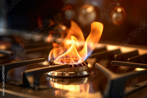 closeup of flame from gas stove photo