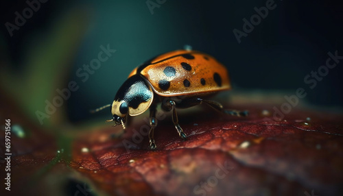 Spotted ladybug crawls on green leaf, beauty in nature generated by AI © Jeronimo Ramos