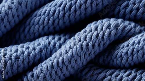 An outdoor rope of blue fabric is tightly woven together, creating an intimate and inviting atmosphere photo
