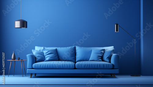 Comfortable sofa, modern lamp, elegant decor, luxurious bedroom, bright window generated by AI