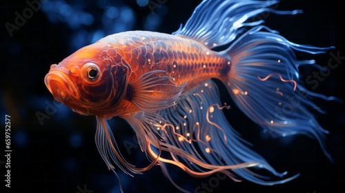 A bright goldfish glides through the vibrant blue depths of its underwater home  its fins gracefully propelling it forward with a wild freedom that embodies the beauty of the animal kingdom