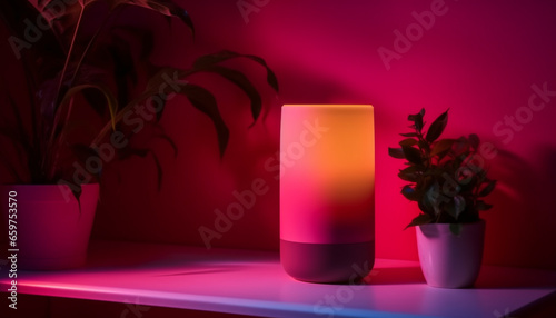 A single purple pill in a vase of healing herbs generated by AI photo