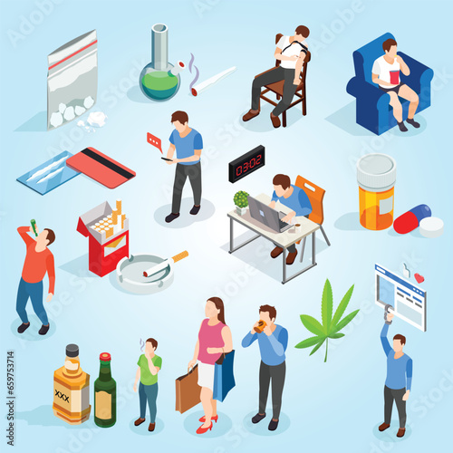 bad habits people isometric icons