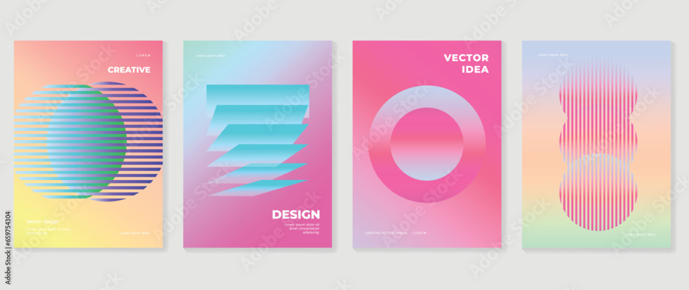 Idol lover posters set. Cute gradient holographic background vector with vibrant color, geometric shapes. Y2k trendy wallpaper design for social media, cards, banner, flyer, brochure. - obrazy, fototapety, plakaty 