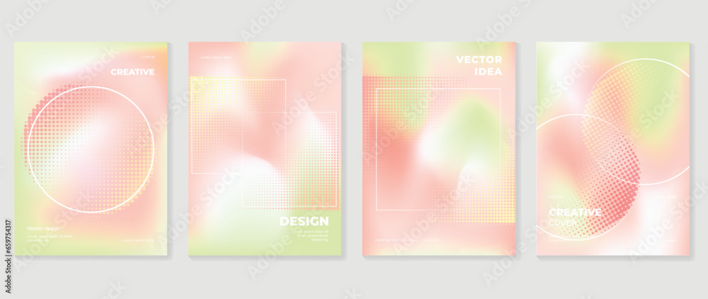 Idol lover posters set. Cute gradient holographic background vector with pastel color, border, halftone texture. Y2k trendy wallpaper design for social media, cards, banner, flyer, brochure. - obrazy, fototapety, plakaty 