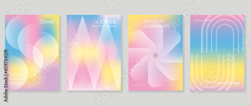 Idol lover posters set. Cute gradient holographic background vector with vibrant color, geometric shapes, flower. Y2k trendy wallpaper design for social media, cards, banner, flyer, brochure.