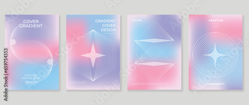 Idol lover posters set. Cute gradient holographic background vector with pastel color, geometric shapes, line, sparkle. Y2k trendy wallpaper design for social media, cards, banner, flyer, brochure.