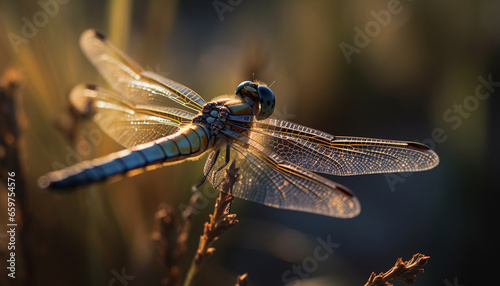 The dragonfly multi colored wings glisten in the vibrant sunlight generated by AI © Jeronimo Ramos