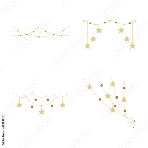 New Year Decoration With Simple Shape. Vector Illustration Set. 