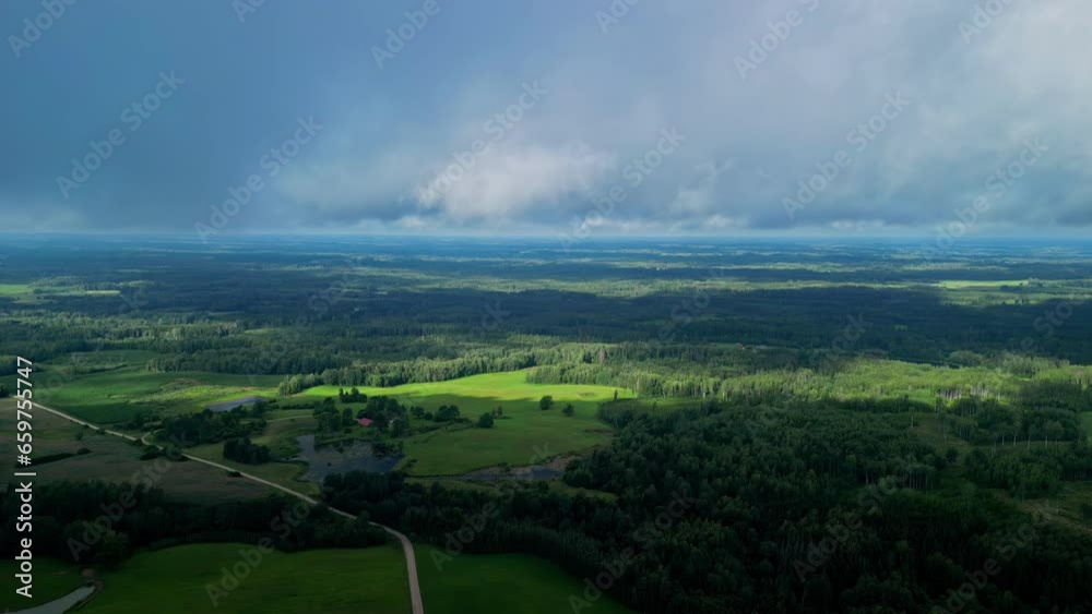 Aerial shot of dense green forest and blue sky Aerial shot of dense green forest and blue sky