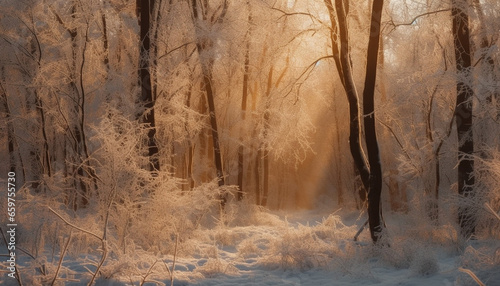 A tranquil scene of a winter forest, frozen in beauty generated by AI © Jeronimo Ramos