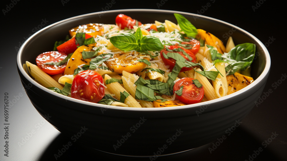 Vibrant pasta dish with colorful vegetables UHD wallpaper Stock Photographic Image