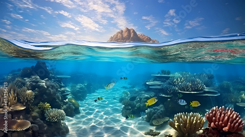Fototapeta Naklejka Na Ścianę i Meble -  colorful coral reefs under the beautiful blue sea