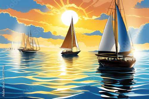 Blue sea, sunshine and sailboats