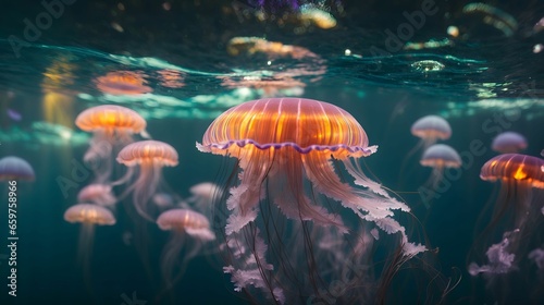 Glowing Jellyfish in Water - Serene and Beautiful Underwater View