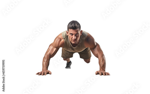 A Man Demonstrating Strength and Endurance Through Push ups Exercises Isolated on Transparent Background PNG.