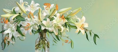 Lilies of spring green in a vase