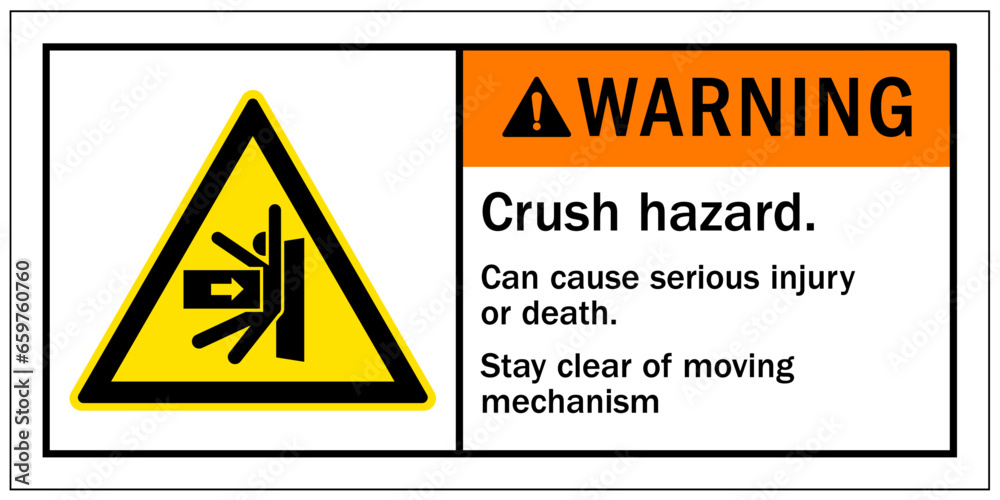 Cut and crush hazard warning sign and labels Cut and crush hazard warning sign and labels