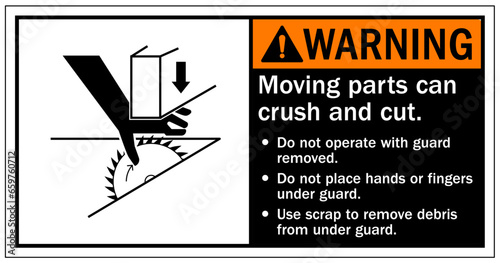 Cut and crush hazard warning sign and labels