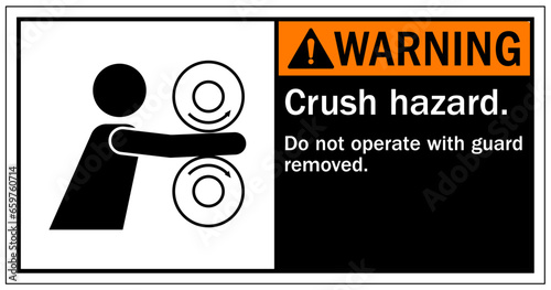 Cut and crush hazard warning sign and labels