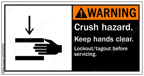 Cut and crush hazard warning sign and labels
