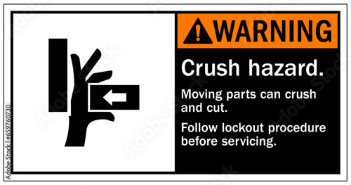 Cut and crush hazard warning sign and labels