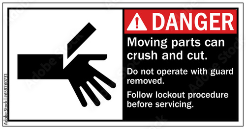 Cut and crush hazard warning sign and labels