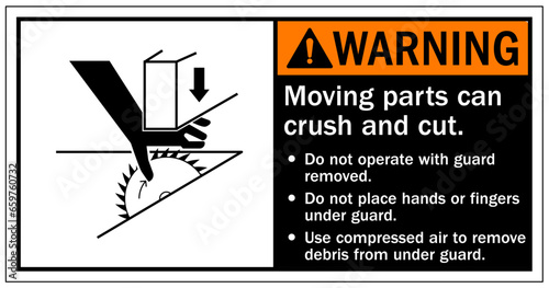 Cut and crush hazard warning sign and labels