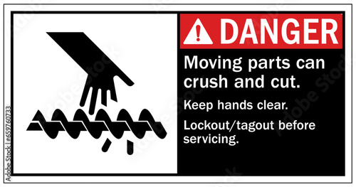 Cut and crush hazard warning sign and labels