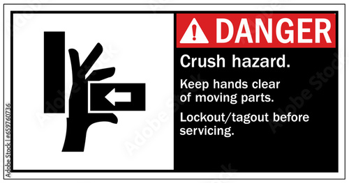 Cut and crush hazard warning sign and labels