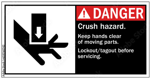 Cut and crush hazard warning sign and labels