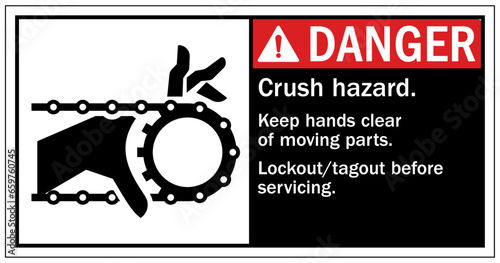 Cut and crush hazard warning sign and labels