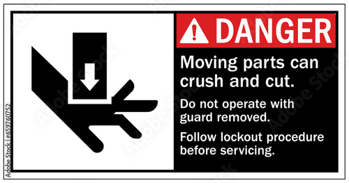 Cut and crush hazard warning sign and labels