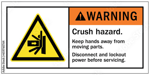 Cut and crush hazard warning sign and labels