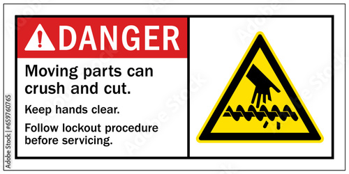 Cut and crush hazard warning sign and labels