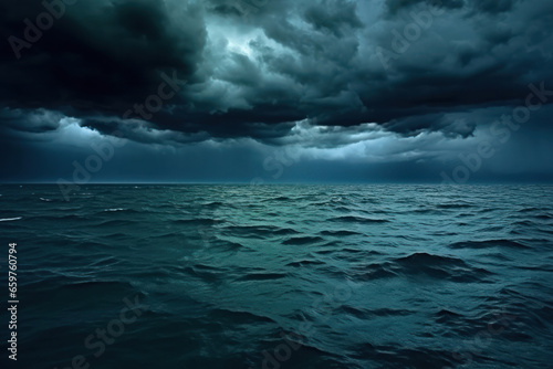 Dark stormy sea with black clouds. A storm is brewing over the sea. © Mirador