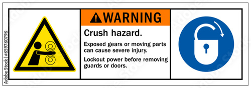 Cut and crush hazard warning sign and labels