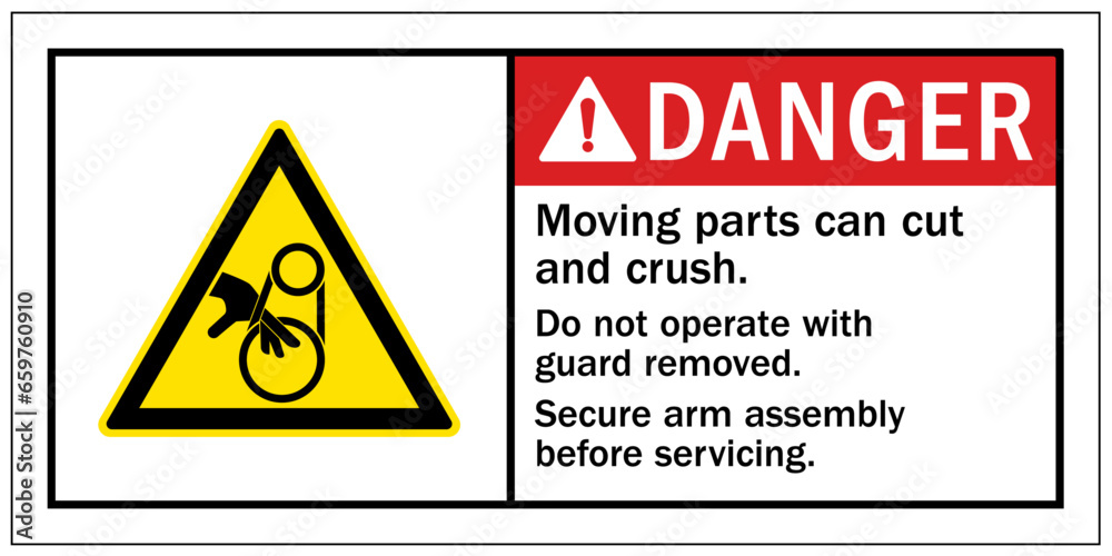 Cut and crush hazard warning sign and labels Cut and crush hazard warning sign and labels