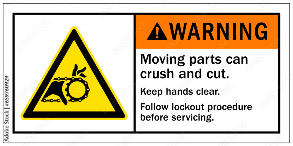 Cut and crush hazard warning sign and labels
