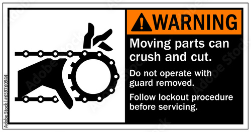 Cut and crush hazard warning sign and labels