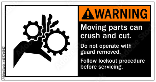 Cut and crush hazard warning sign and labels
