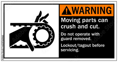 Cut and crush hazard warning sign and labels