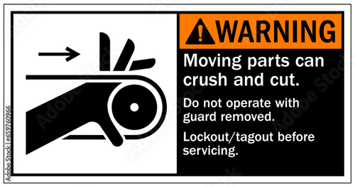 Cut and crush hazard warning sign and labels