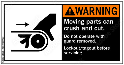 Cut and crush hazard warning sign and labels